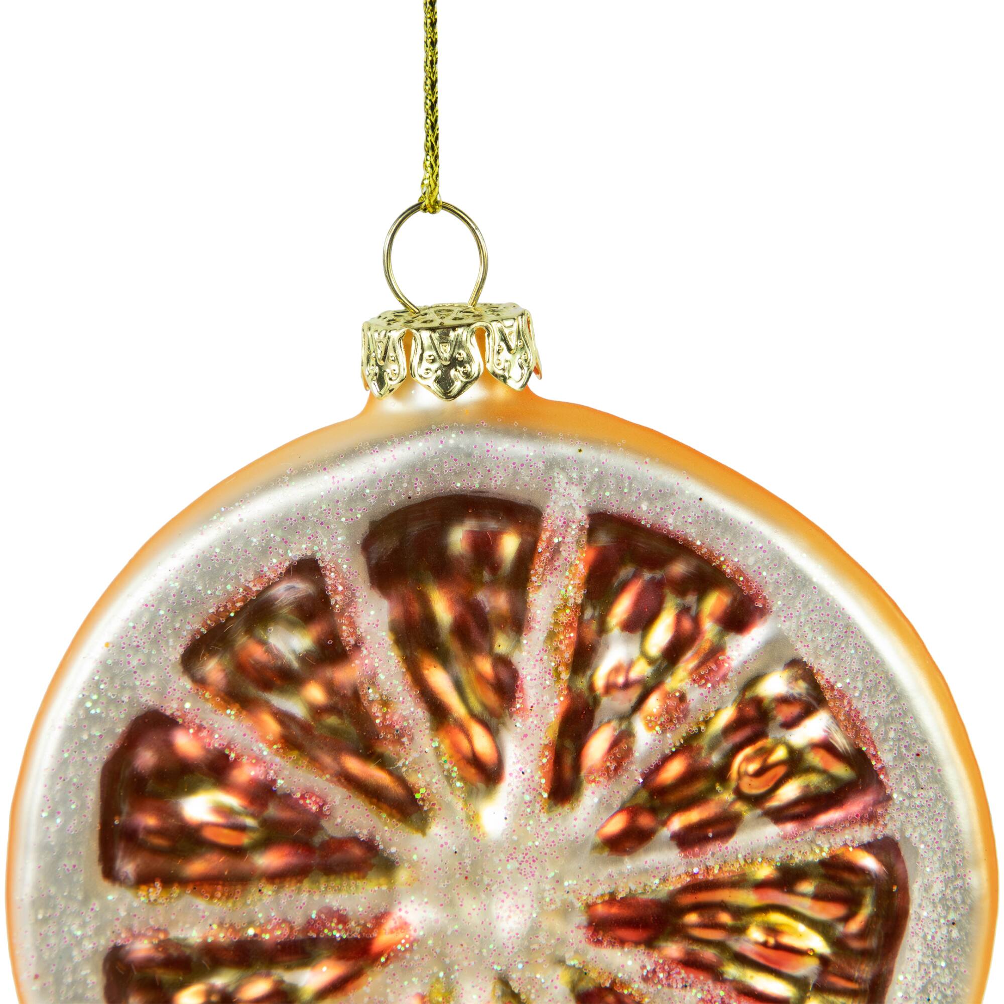3.5" Glittered Orange Slice Glass Ornament